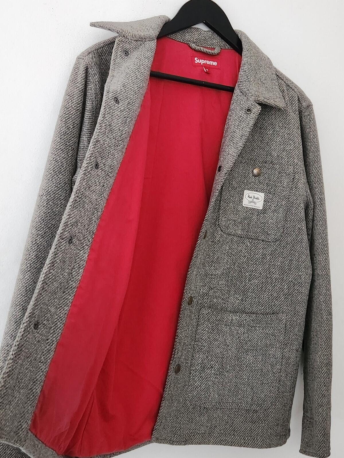 FW10 Supreme Woolrich Wool Coat  size M Medium Grey Red Jacket Vintage 2010 Rare