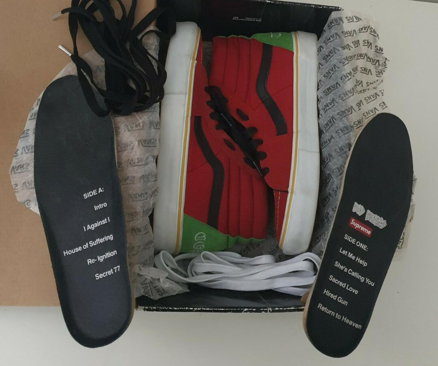 SS08 Supreme Bad Brains Vans Sk8-Hi Red/Green US 8.5 EUR 41 UK 7.5 Vintage 2008