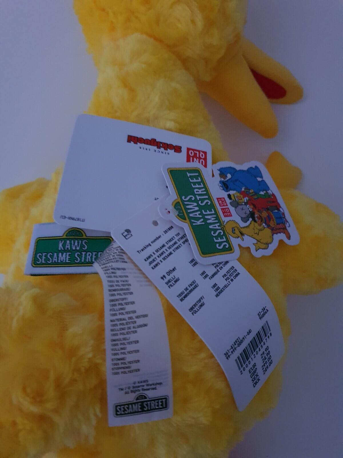 KAWS x Sesame Street UNIQLO yellow Big Bird Plush Toy Rare New with tags