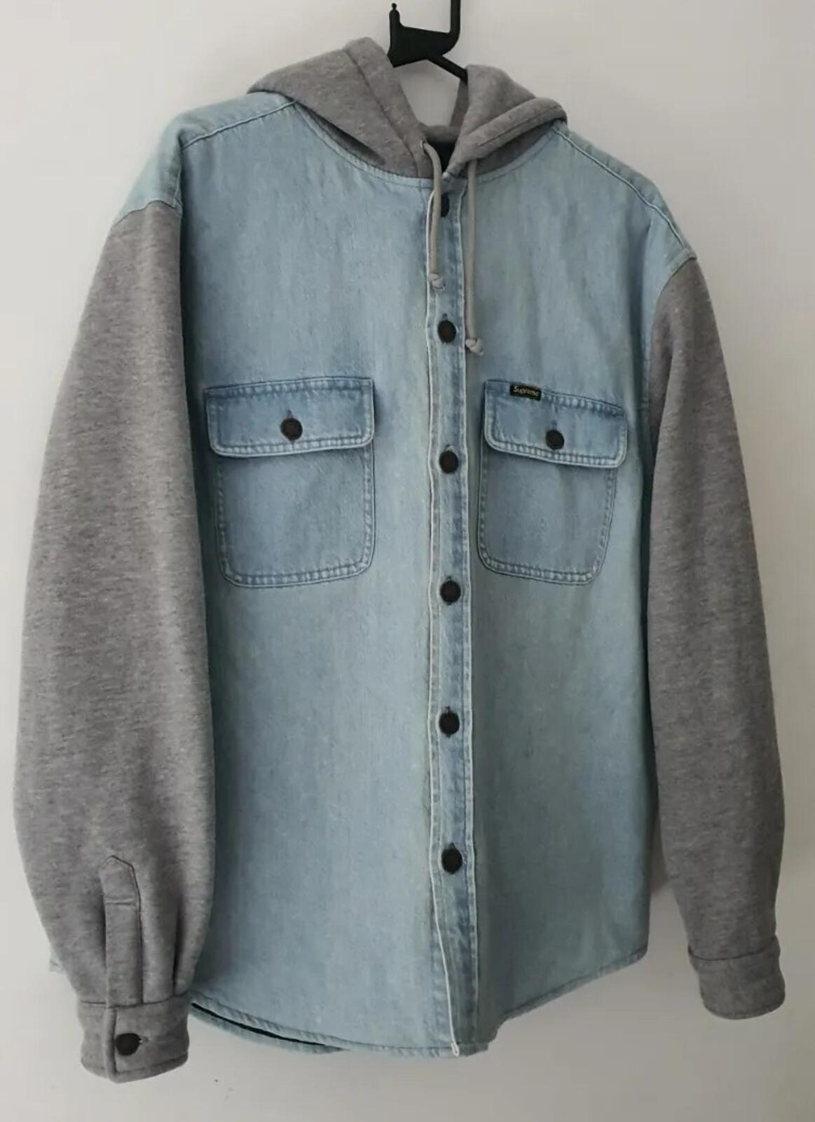 FW22 Supreme Fleece Hooded Denim shirt M medium blue quilted embroidered logo