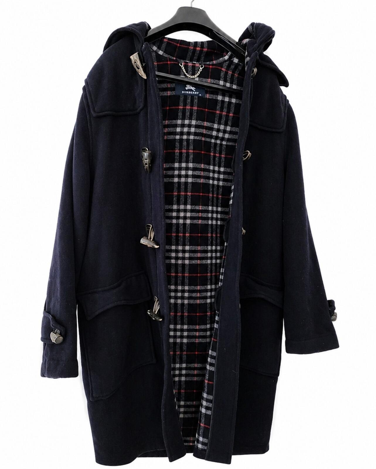 Burberry Duffle Wool Hooded Coat Navy Tartan Size Boys 14Y Fits Mens M Medium