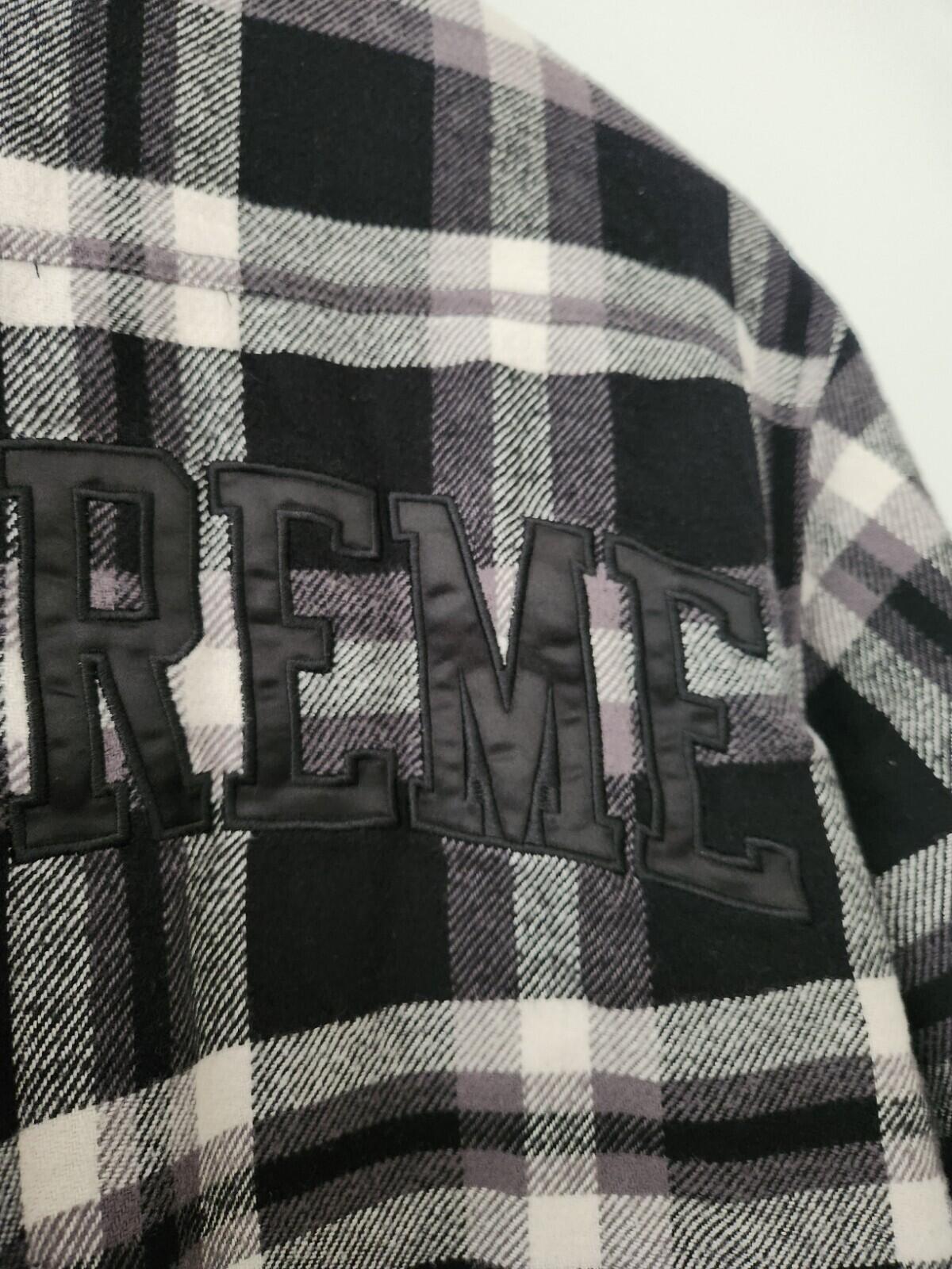 FW17 Supreme Quilted Arc Logo Flannel Shirt Black Size M