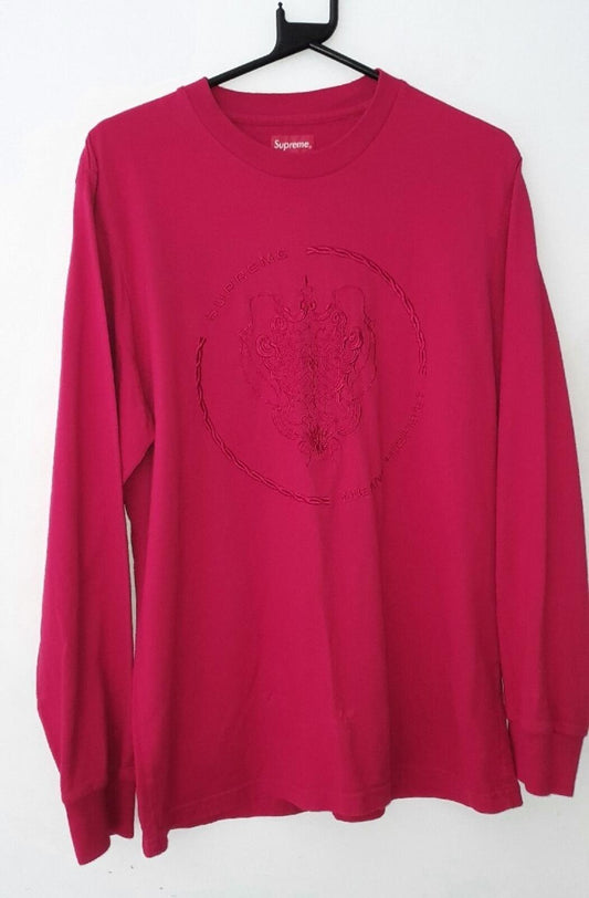 FW18 Supreme Crest L/S Top Medium Burgundy Long Sleeve Means Highest Embroidery