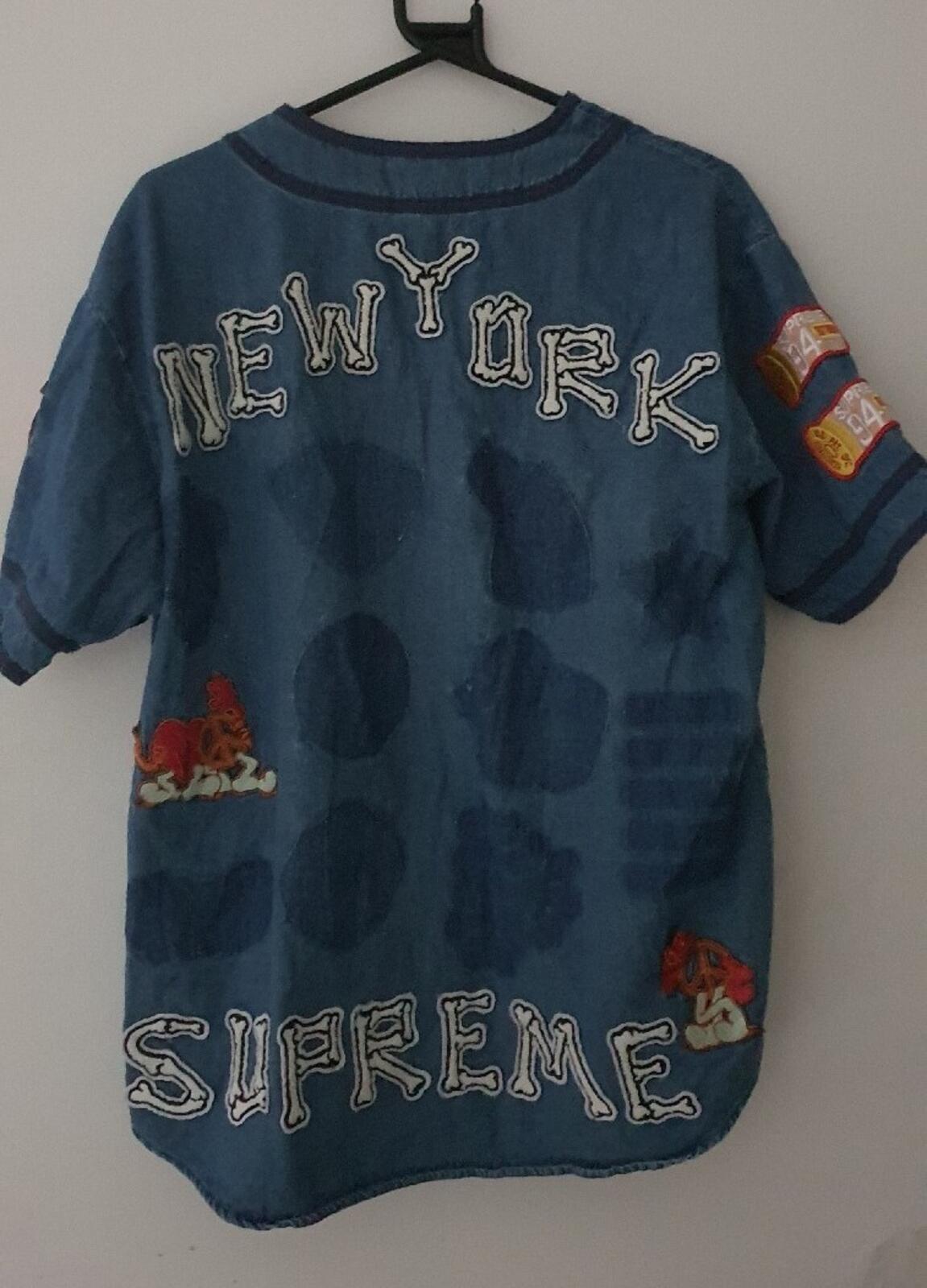 SS21 Supreme Patches Denim Baseball Jersey size S small