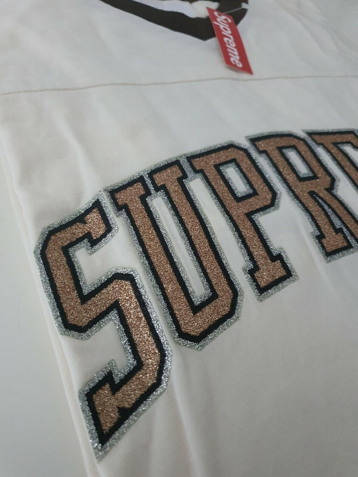 FW17 Supreme Glitter Arc Football Top M medium white tee t-shirt New With Tag