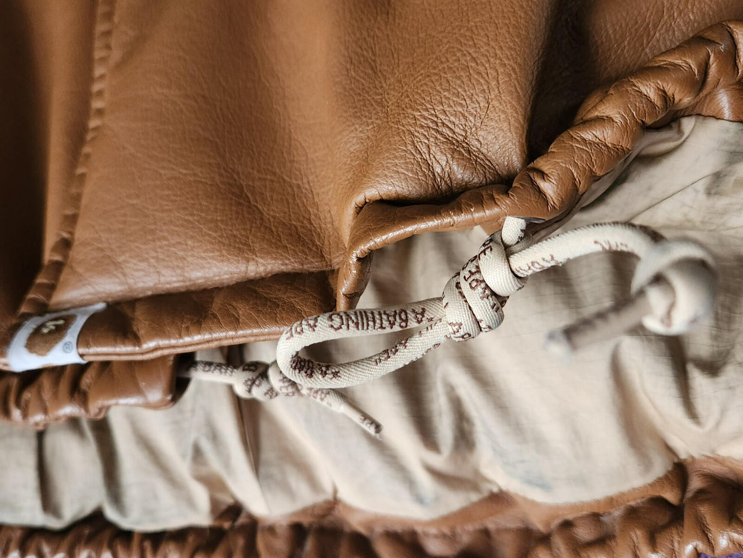 A BATHING APE Leather 90's M-65 jacket Brown Vintage Bape Cowhide Size L Large