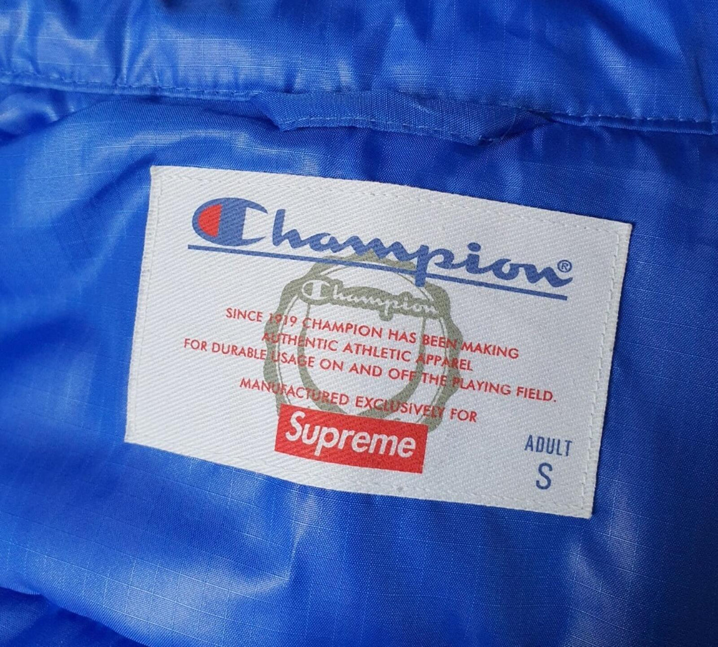 SS17 Supreme x Champion Puffy Vest Gilet Blau Größe S