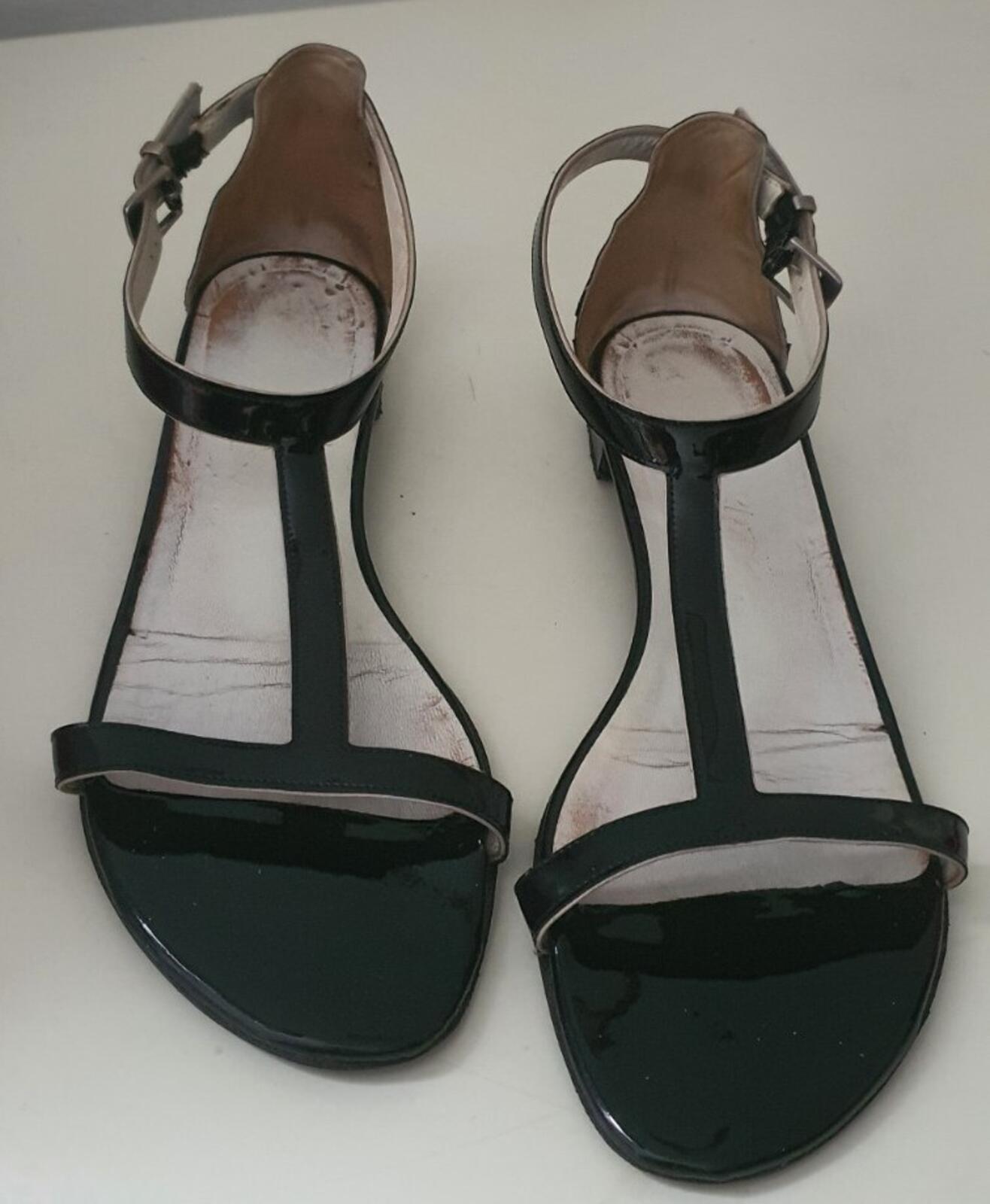 SALVATORE FERRAGAMO 7.5 B UK 5 EU 38 WOMENS BLACK SANDALS Slim Made in Italy