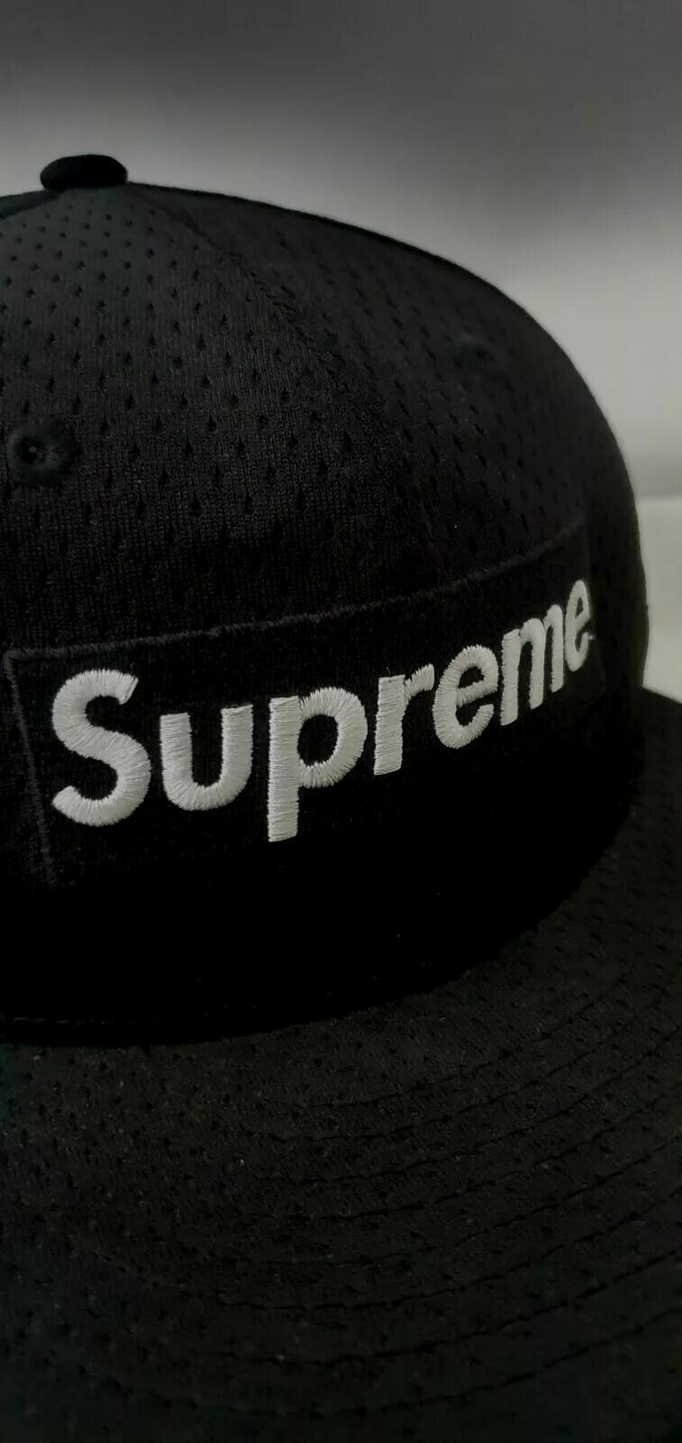 SS18 Supreme Mesh Box Logo New Era Black cap hat size 7 1/8 (56.8cm)