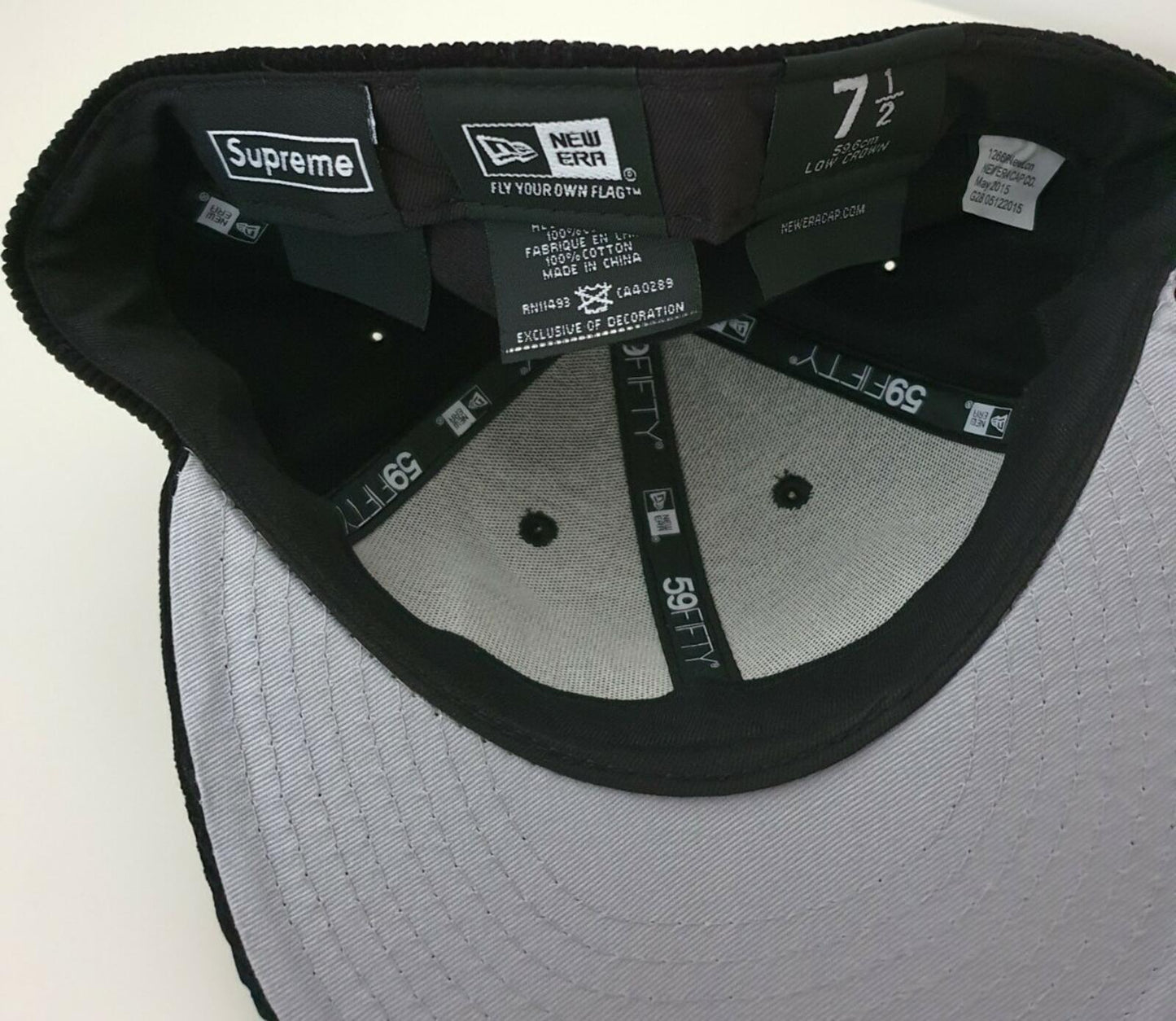 FW15 Supreme Box Logo 59Fifty New Era Corduroy Black hat Size 7 1/2