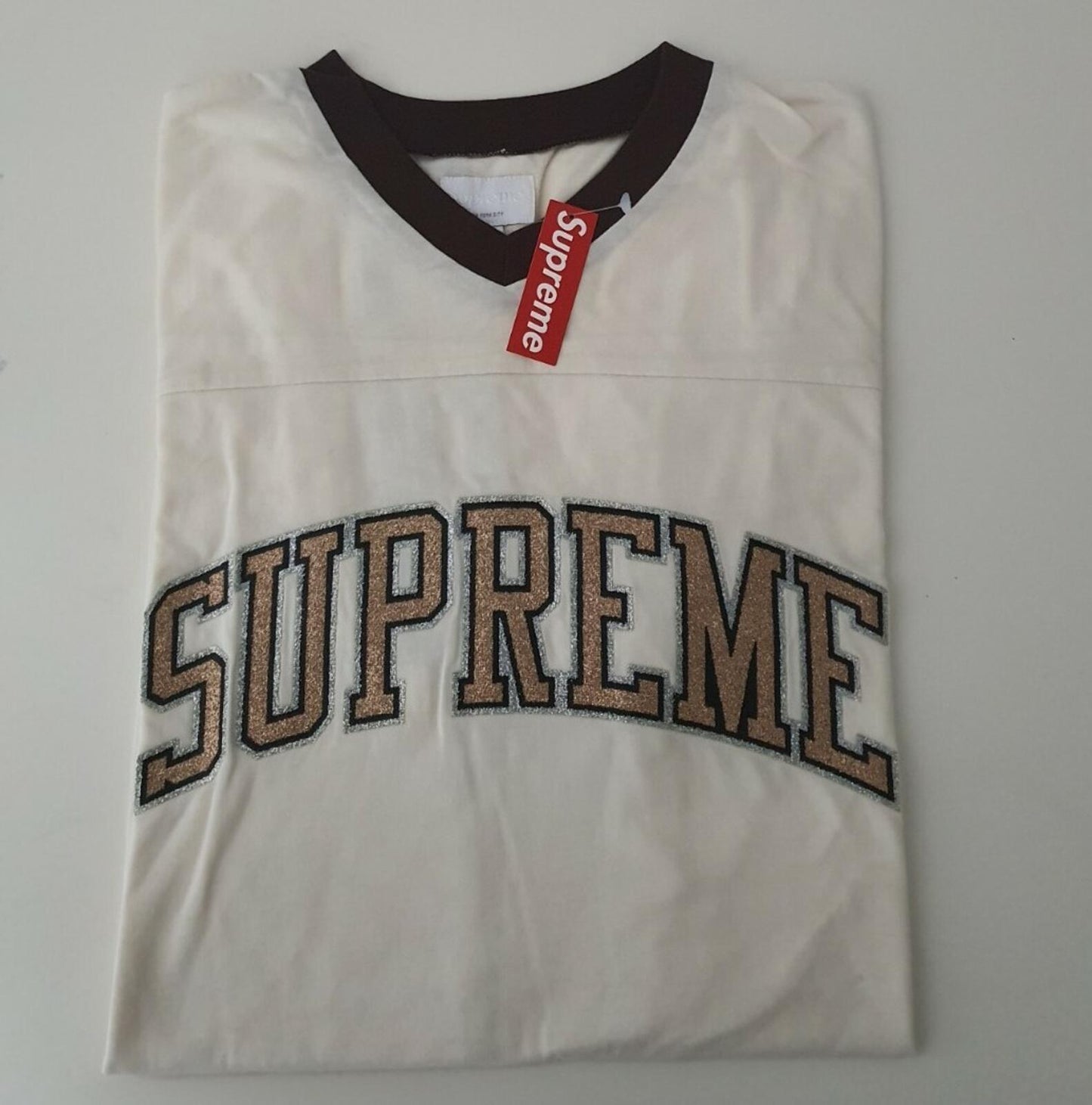 FW17 Supreme Glitter Arc Football Top M medium white tee t-shirt New With Tag