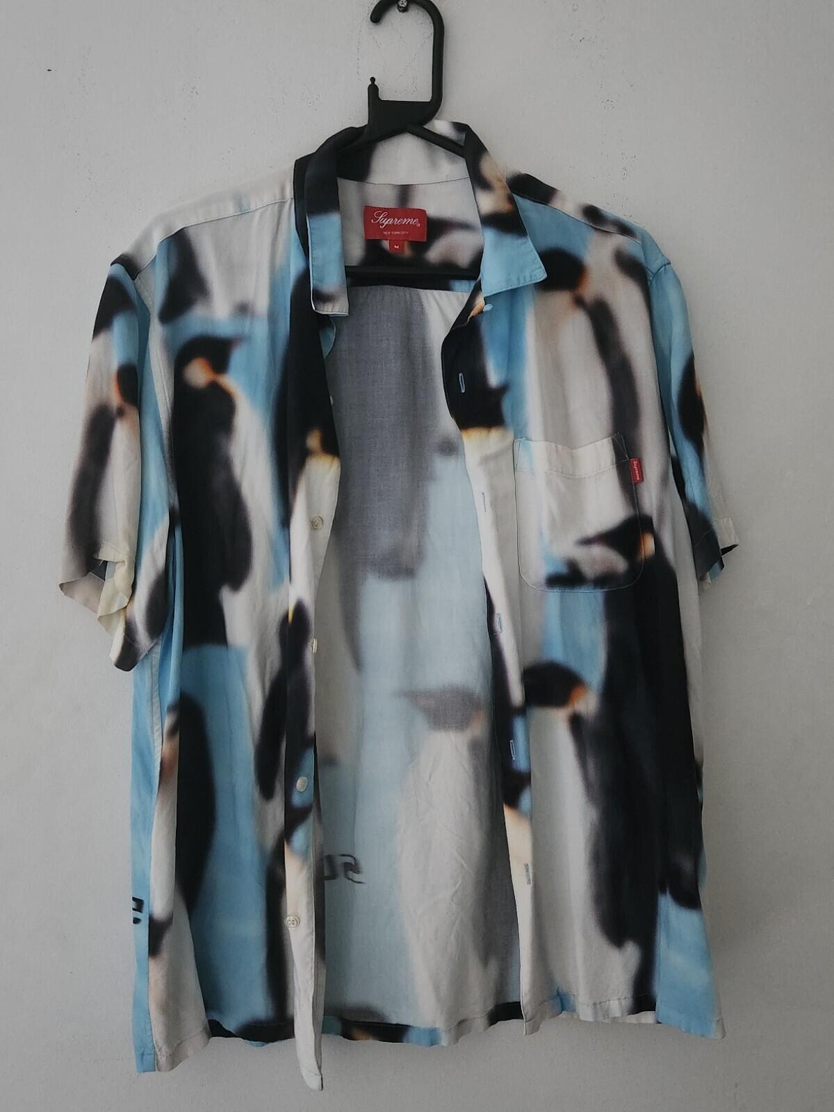 FW20 Supreme Penguin Rayon S/S Shirt Blue Size M