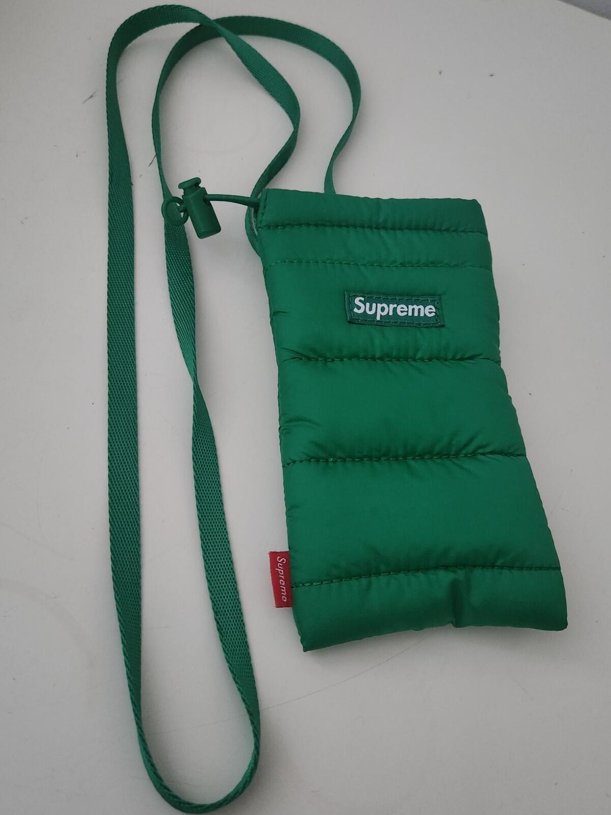 FW22 Supreme Puffer Neck Pouch Bag Green Water Resistant Mobile Phone