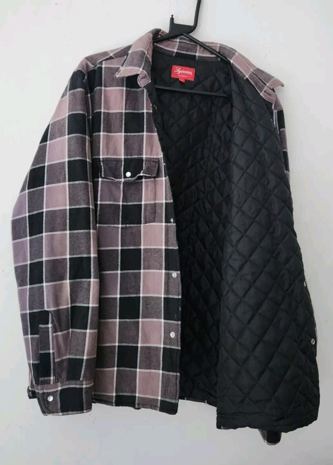 FW18 Supreme Quilted Faded Plaid Shirt Black Size L Large