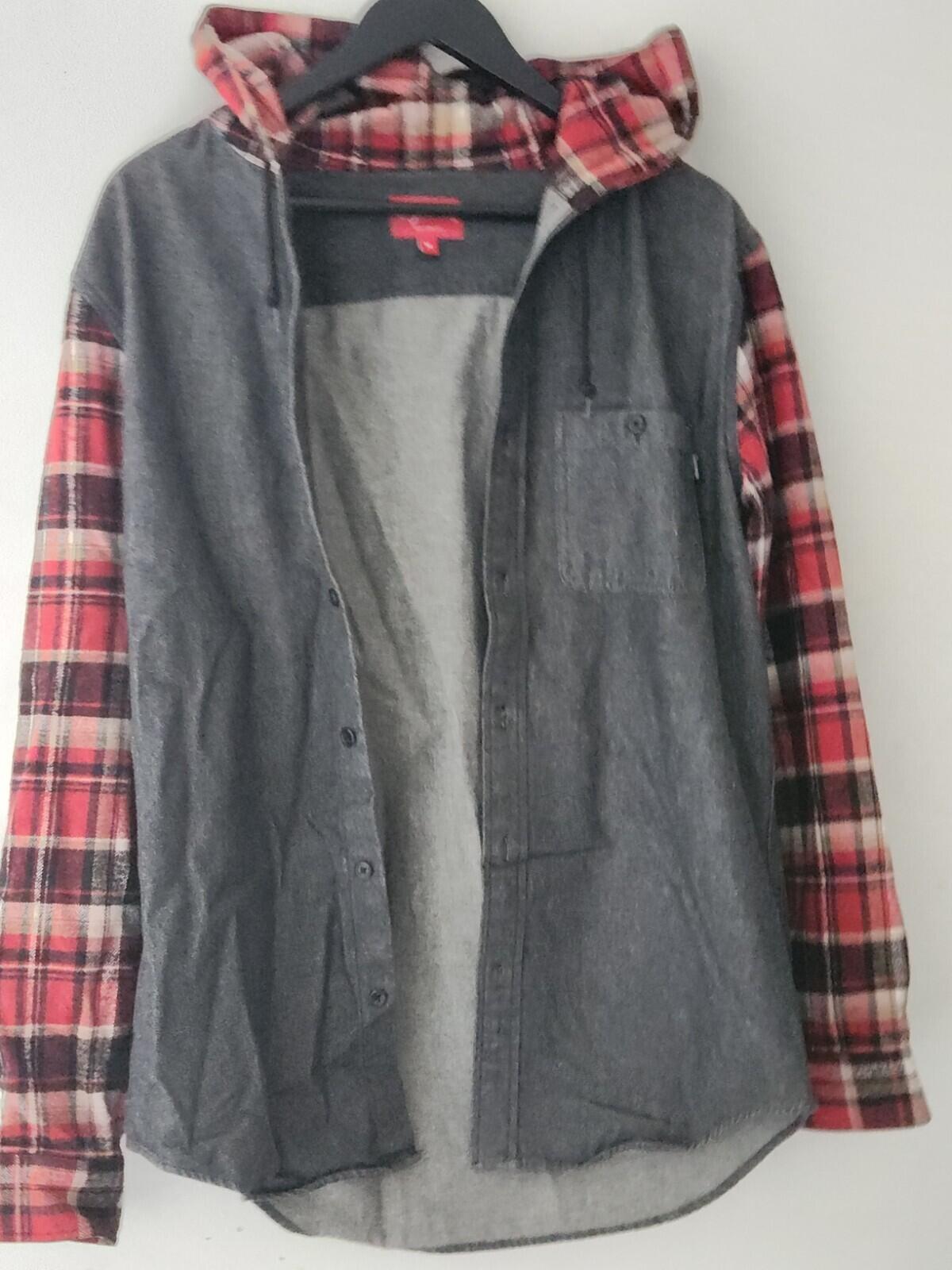 FW13 Supreme Hooded Plaid Denim Shirt Indigo Size M