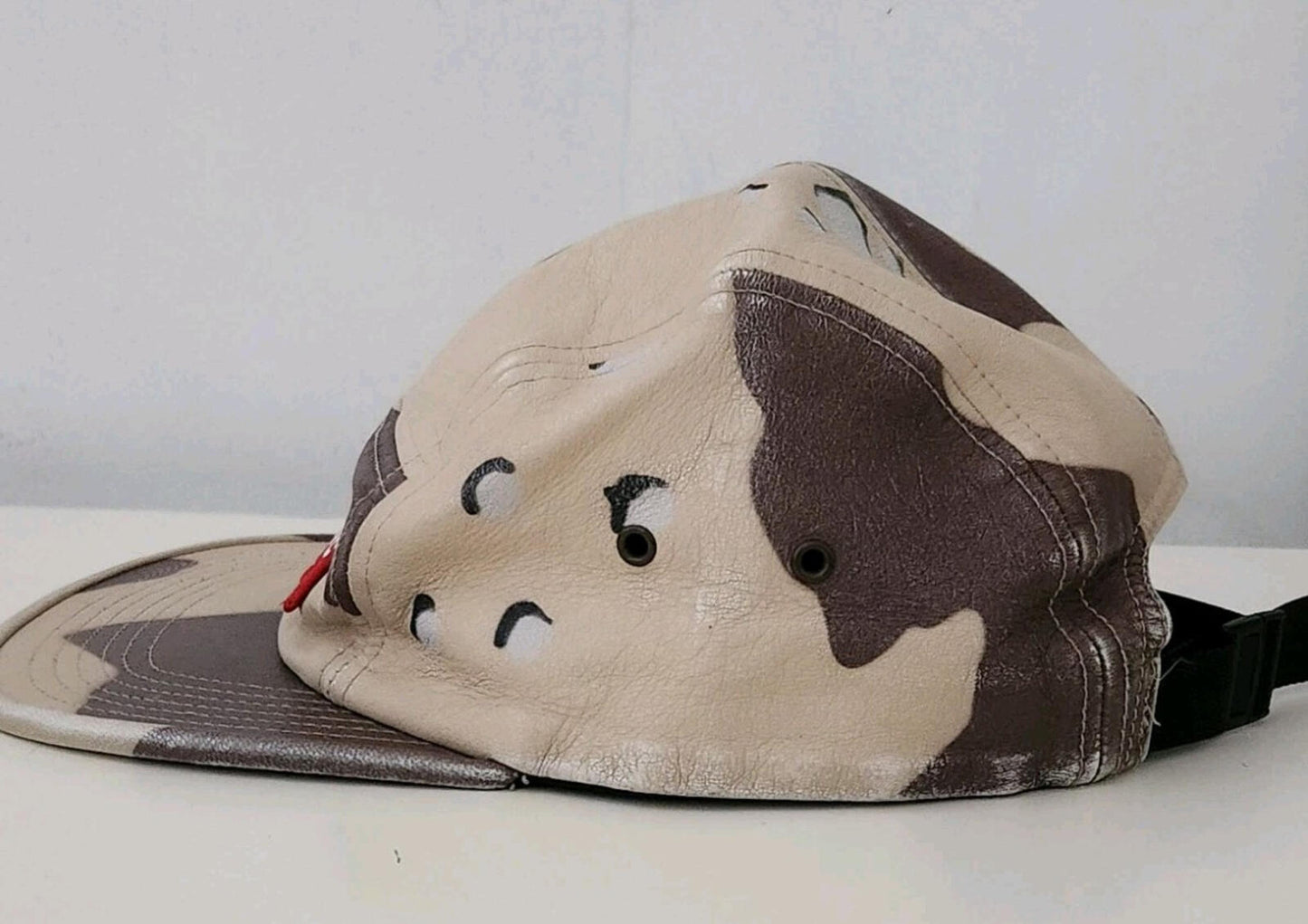 SS17 Supreme Leather Camp Cap Desert Camo Hut Rotes Box Logo Made In U.S.A