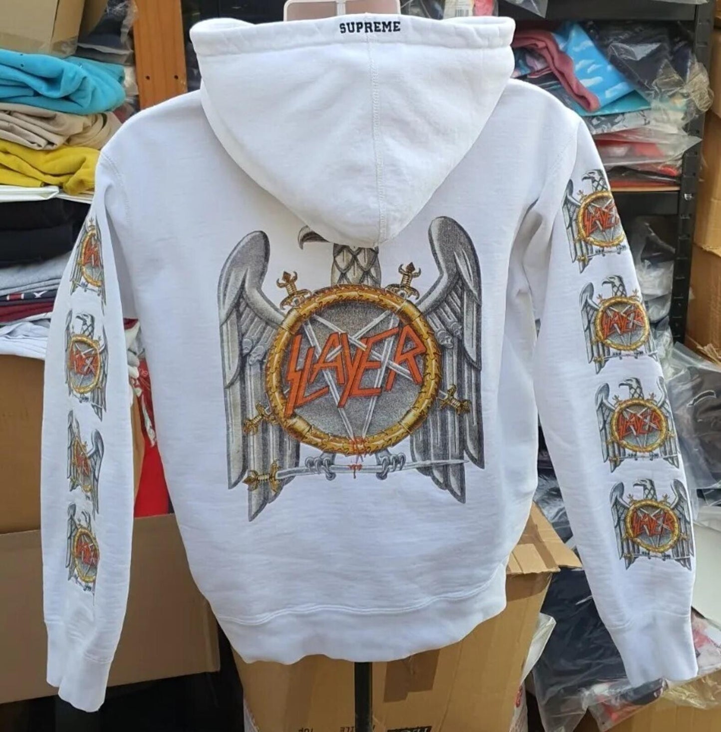FW16 Supreme x Slayer Hooded Sweatshirt White Size L