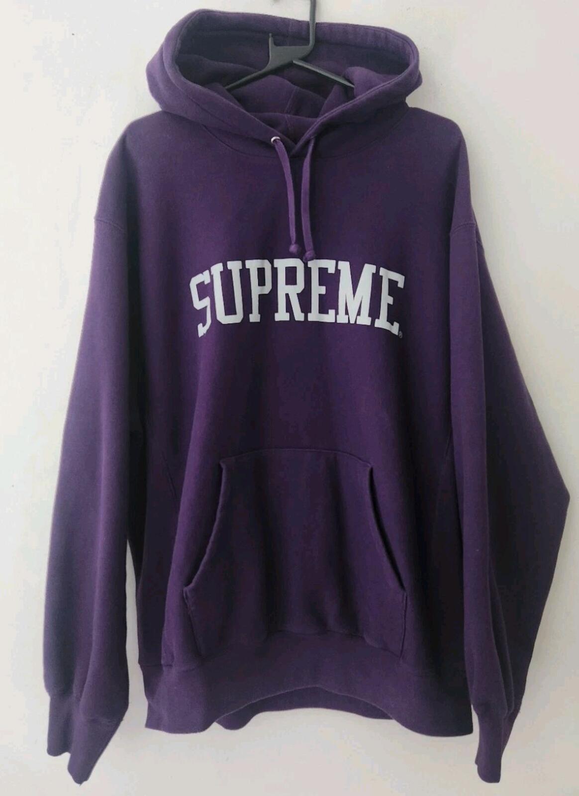 FW23 Supreme Varsity Hooded Sweatshirt size L large dark purple hoodie