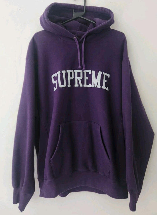 FW23 Supreme Varsity Hooded Sweatshirt size L large dark purple hoodie