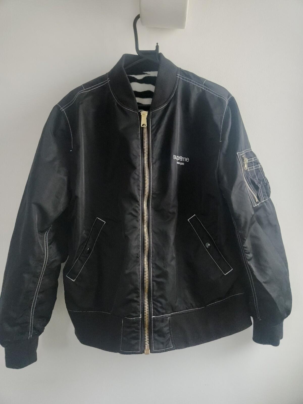 SS17 Supreme contrast stitch reversible MA-1 jacket size L Large Black / Zebra