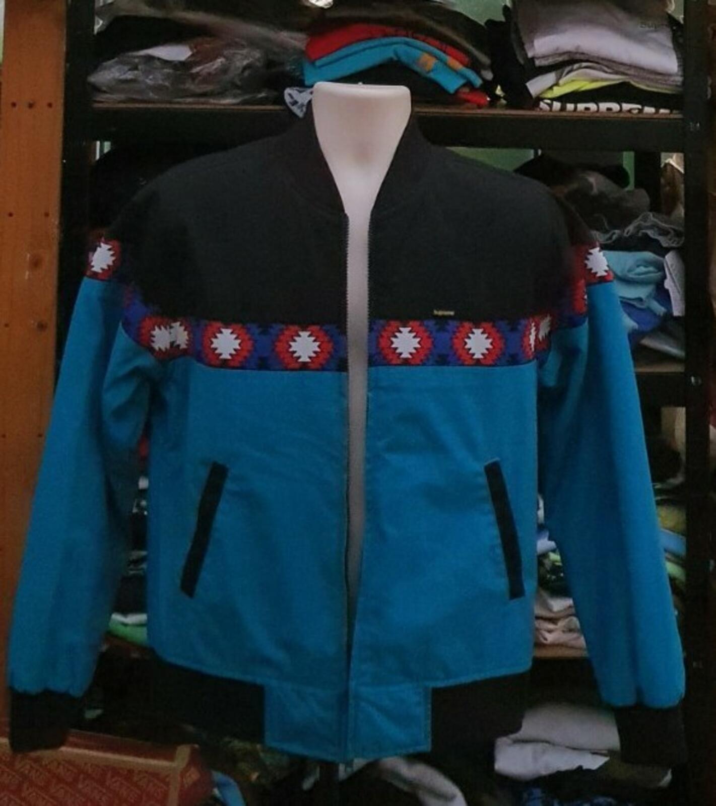 SS17 Supreme Trail jacket S small Teal small box logo Jacquard Graphic Rib Yoke