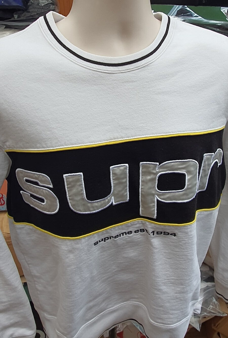 FW19 Supreme Piping Crewneck White Size S