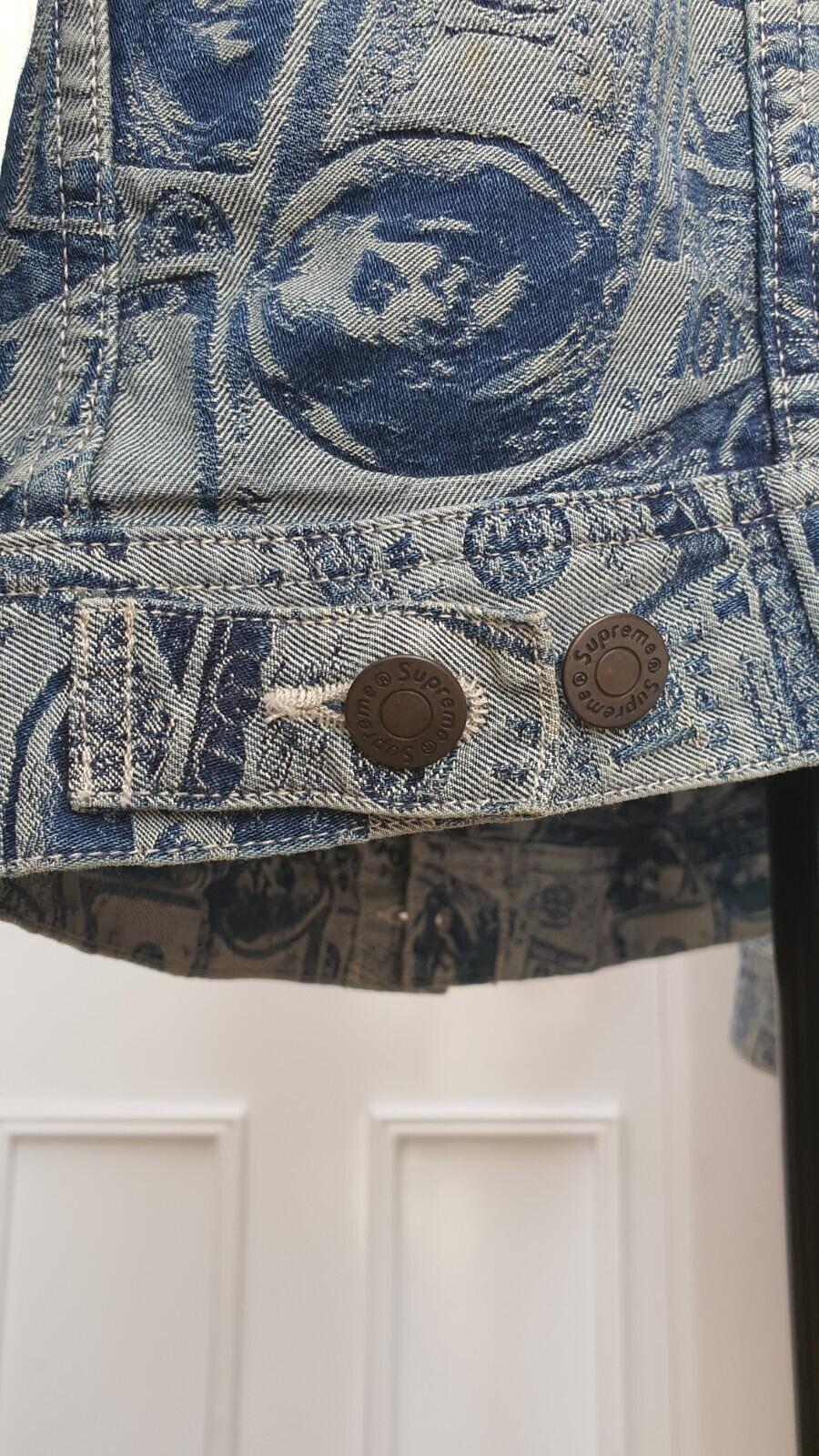 FW17 Supreme 100 Dollar Bill Denim Trucker Jacket Blue Größe MBenjamin Franklin