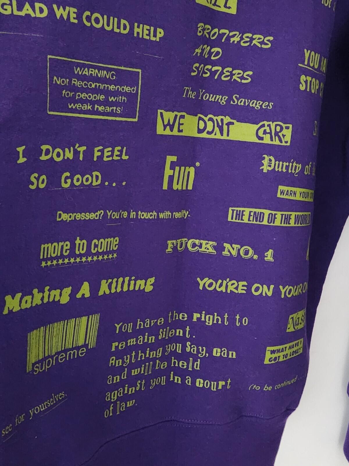 FW19 Supreme Stop Crying Hooded Sweatshirt Purple Size M