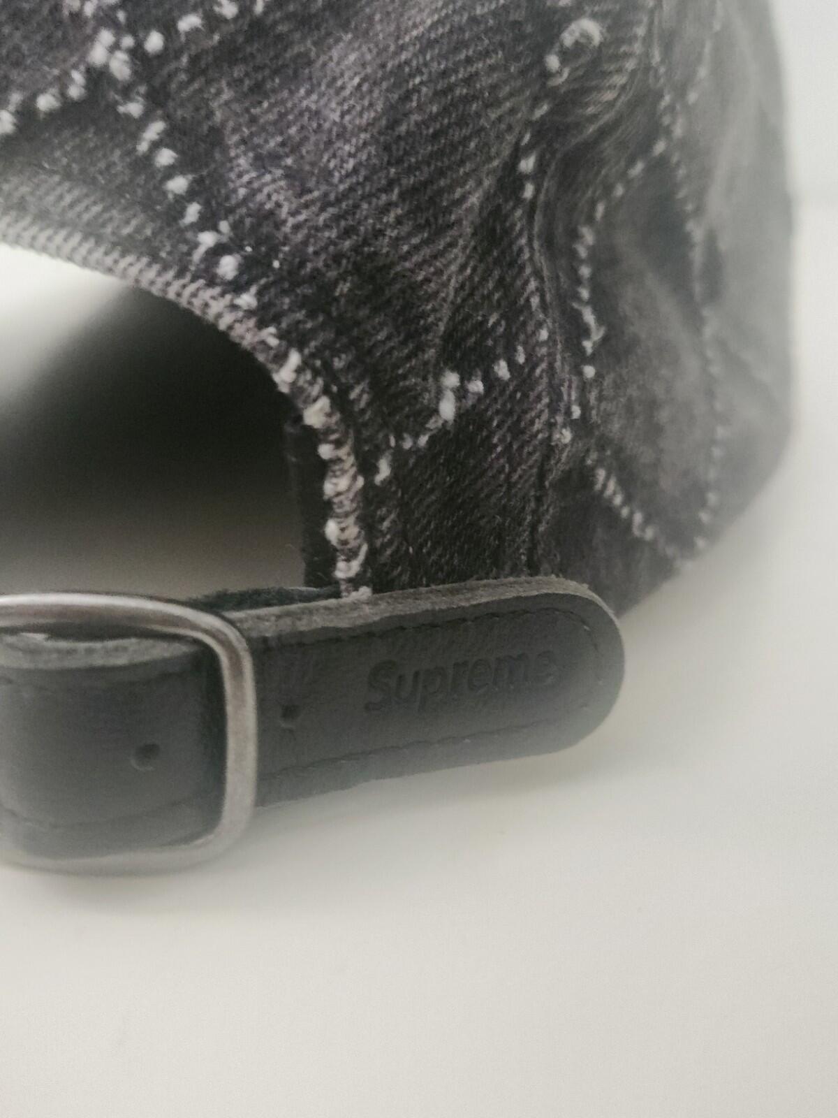 FW23 Supreme Punched Denim camp cap black hat 15 Oz. denim leather strap closure