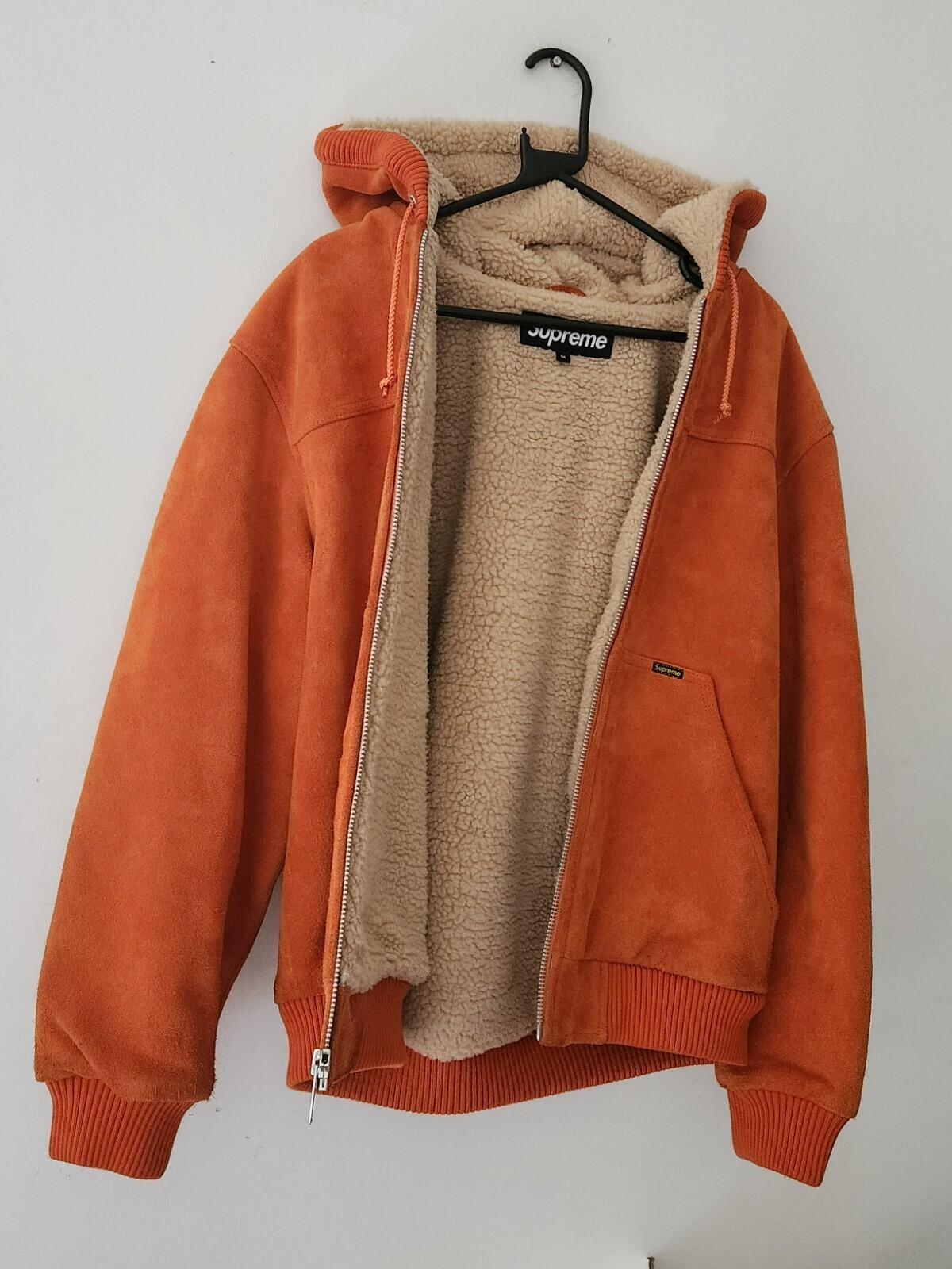 FW17 Supreme hooded suede Orange work jacket $588 Size M medium lambskin leather
