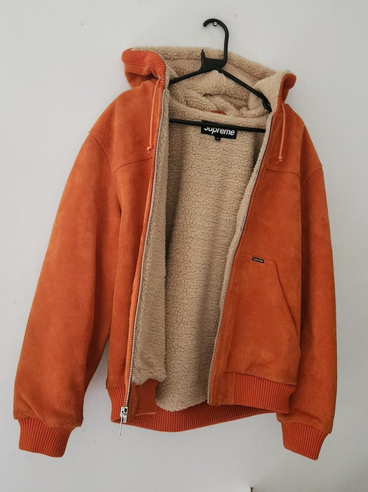 Chaqueta de trabajo Supreme de gamuza con capucha FW17 Naranja $588 Talla M piel de cordero