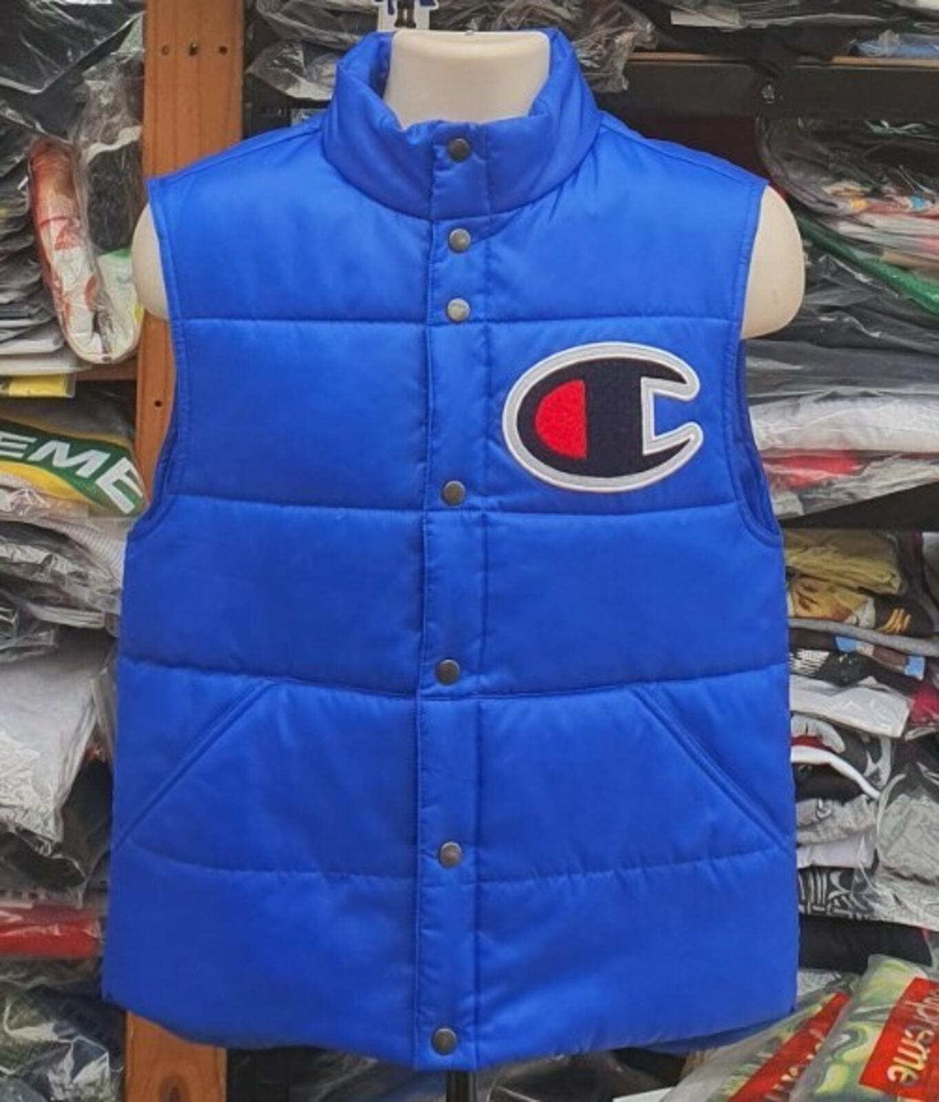 SS17 Supreme x Champion Puffy Vest Gilet Blau Größe S