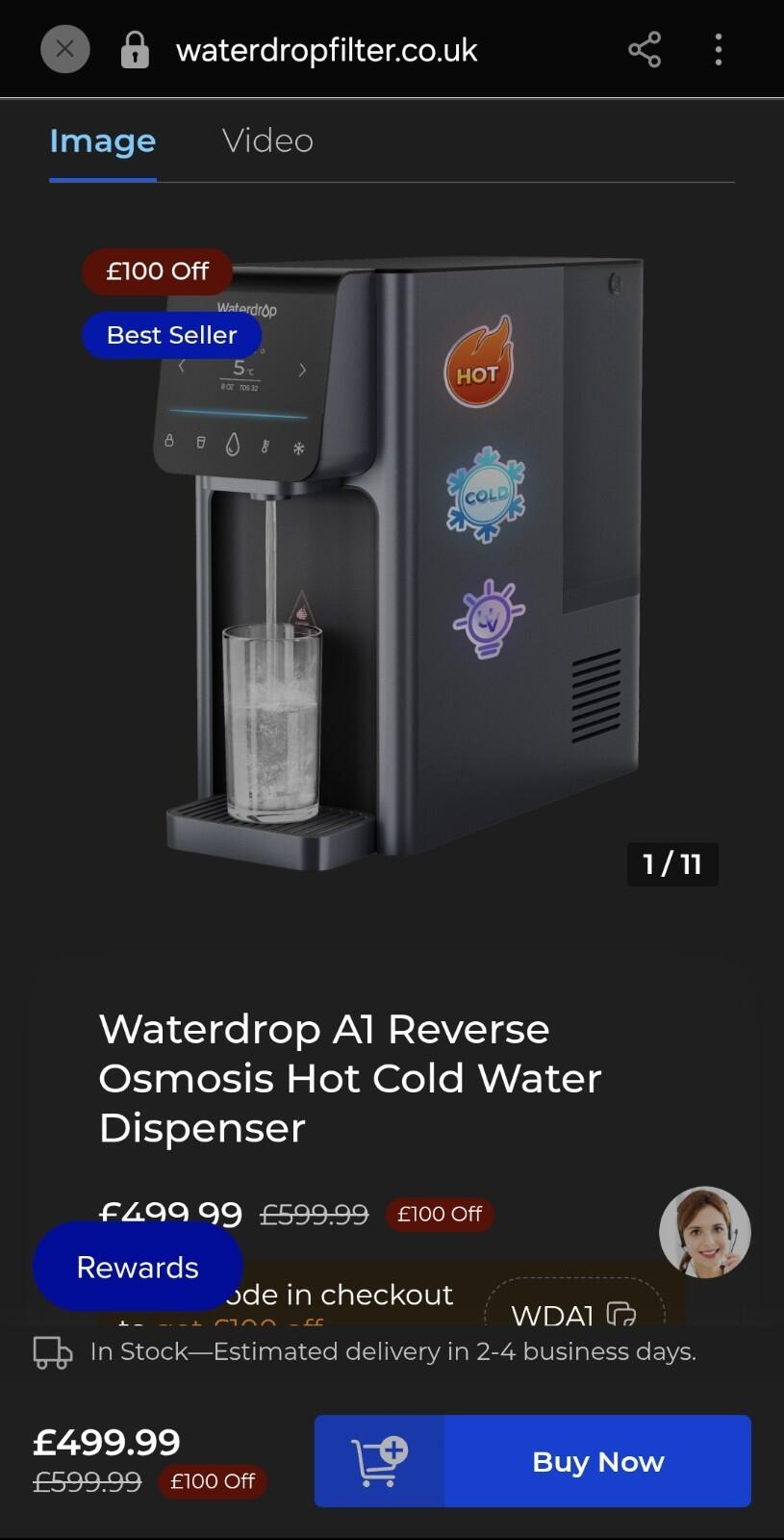 Waterdrop A1 Countertop Reverse Osmosis System Hot and Cold Water Dispenser NSF