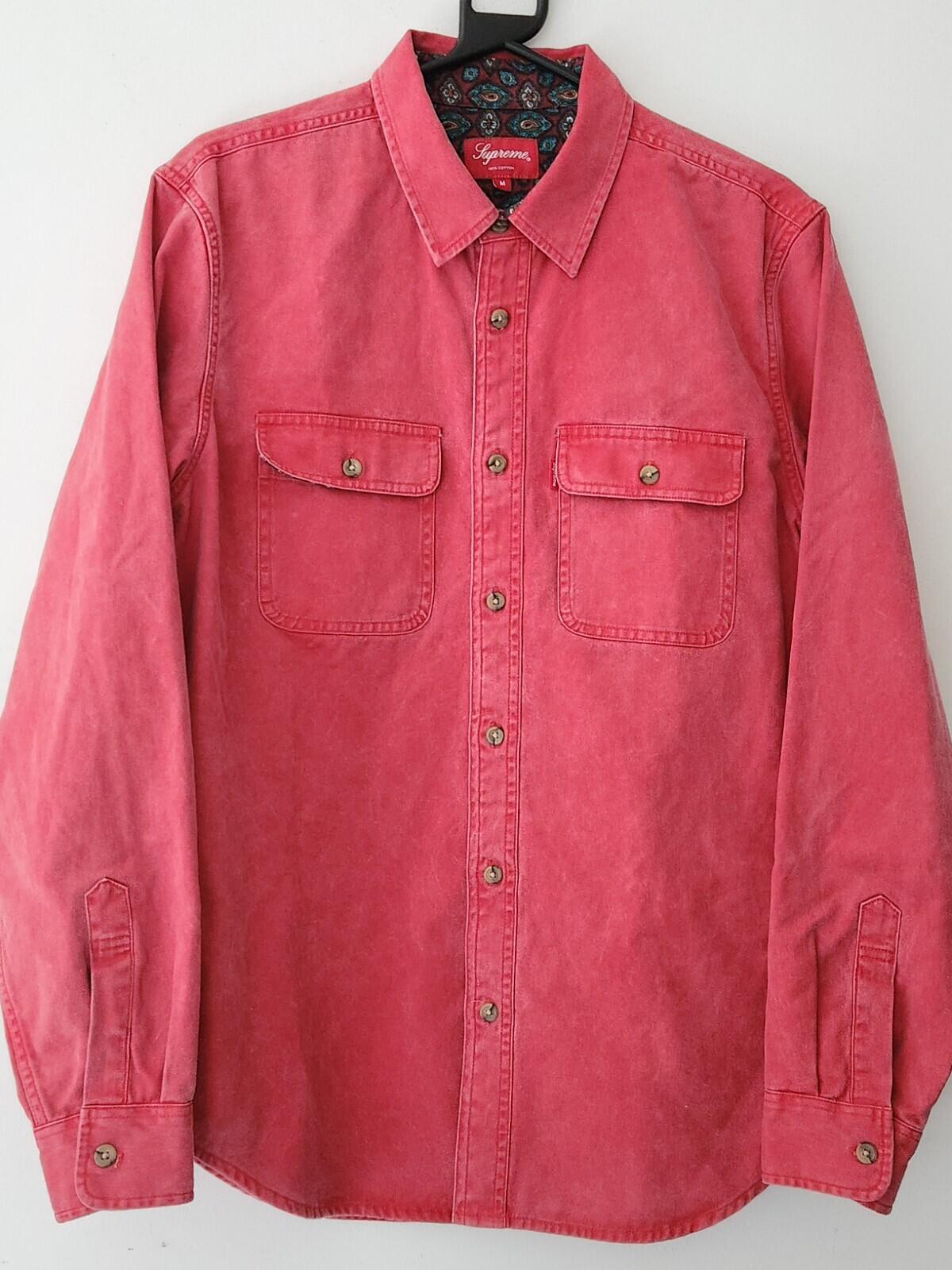 FW15 Supreme Flannel Lined Twill Shirt Size M Medium Paisley Button Up Red