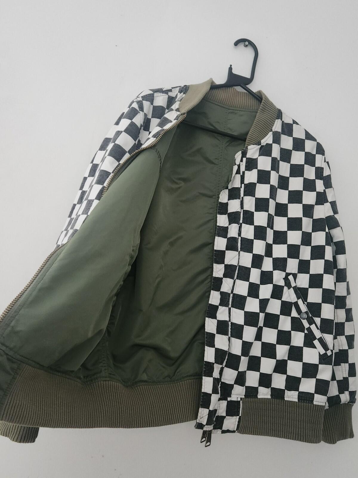 SS16 Supreme Reversible Checkered MA-1 jacket green bomber size M medium satin