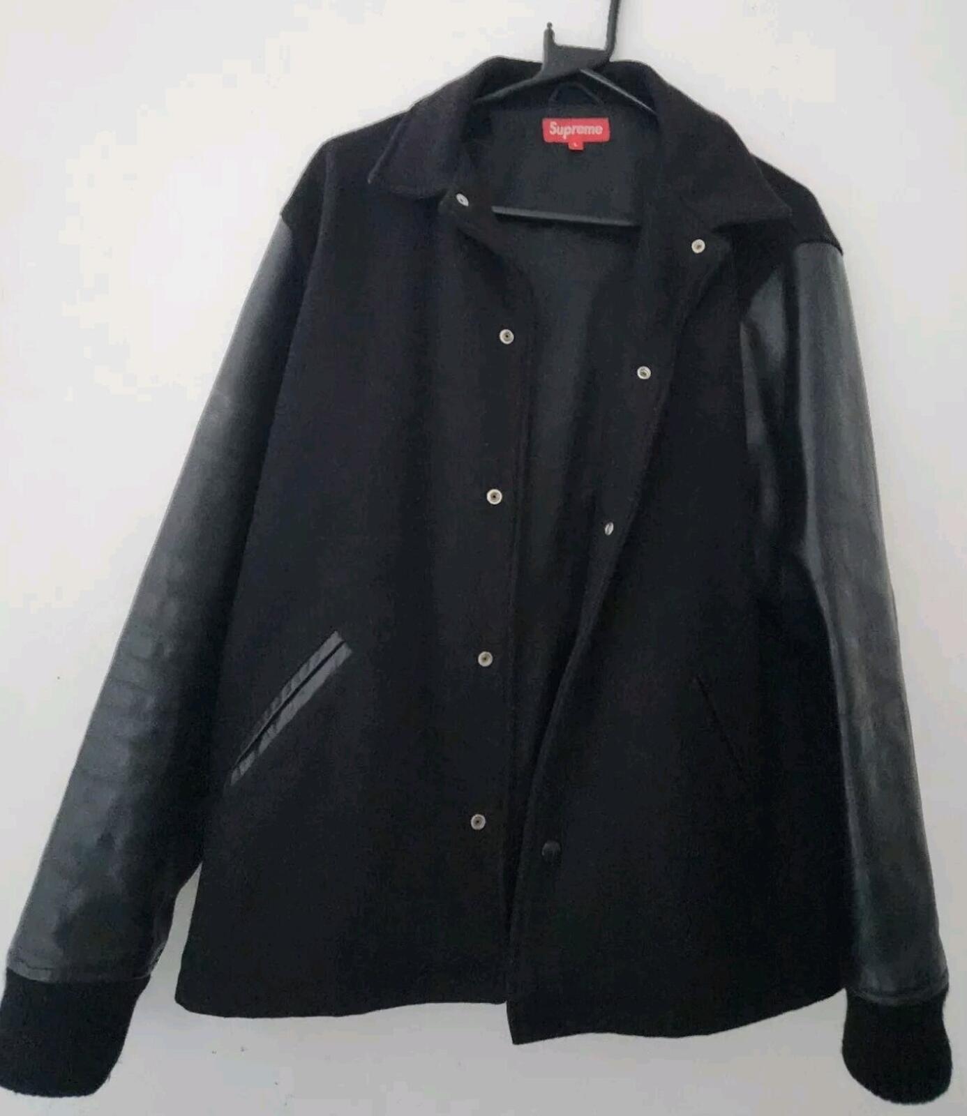 FW11 Supreme Miners Jacket Wool Leather Sleeves Black Large Vintage 2011 Varsity