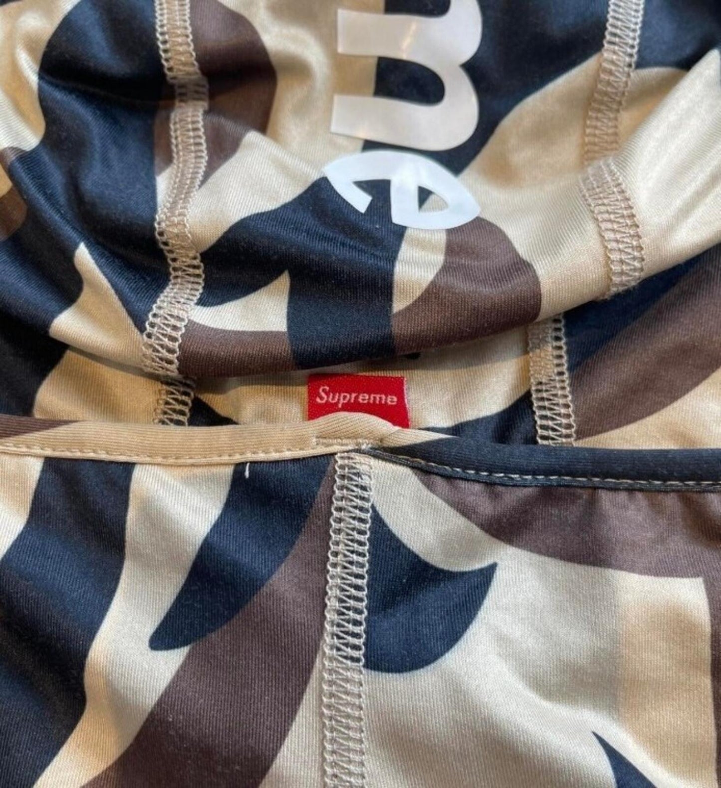 FW17 Supreme Tribal Camo Balaclava tan big logo lightweight camouflage