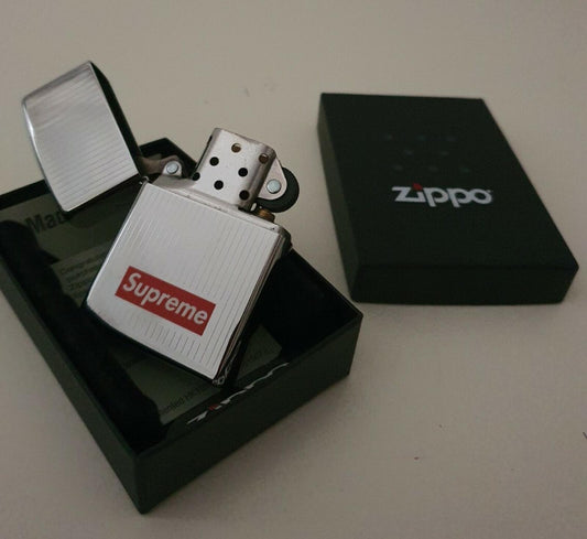 FW15 Supreme Engraved Stripe Zippo silver lighter Rare Accessory