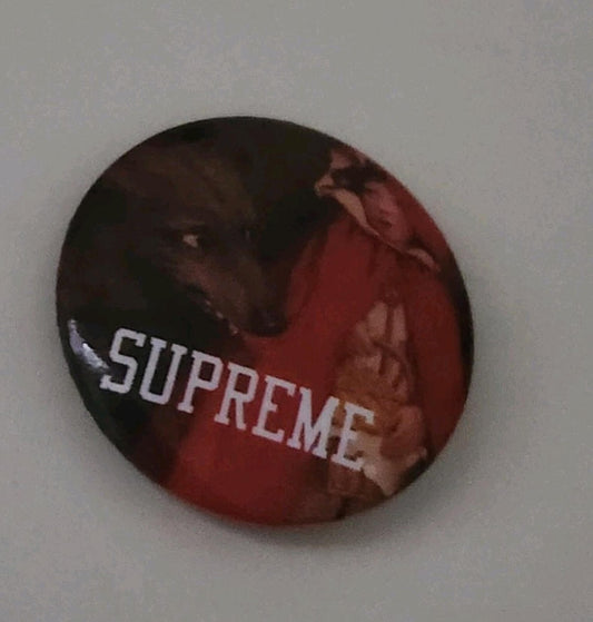 FW14 Supreme Little Red Riding Hood Anstecknadel Schwarz Rot Knopf Vintage 2014 Selten