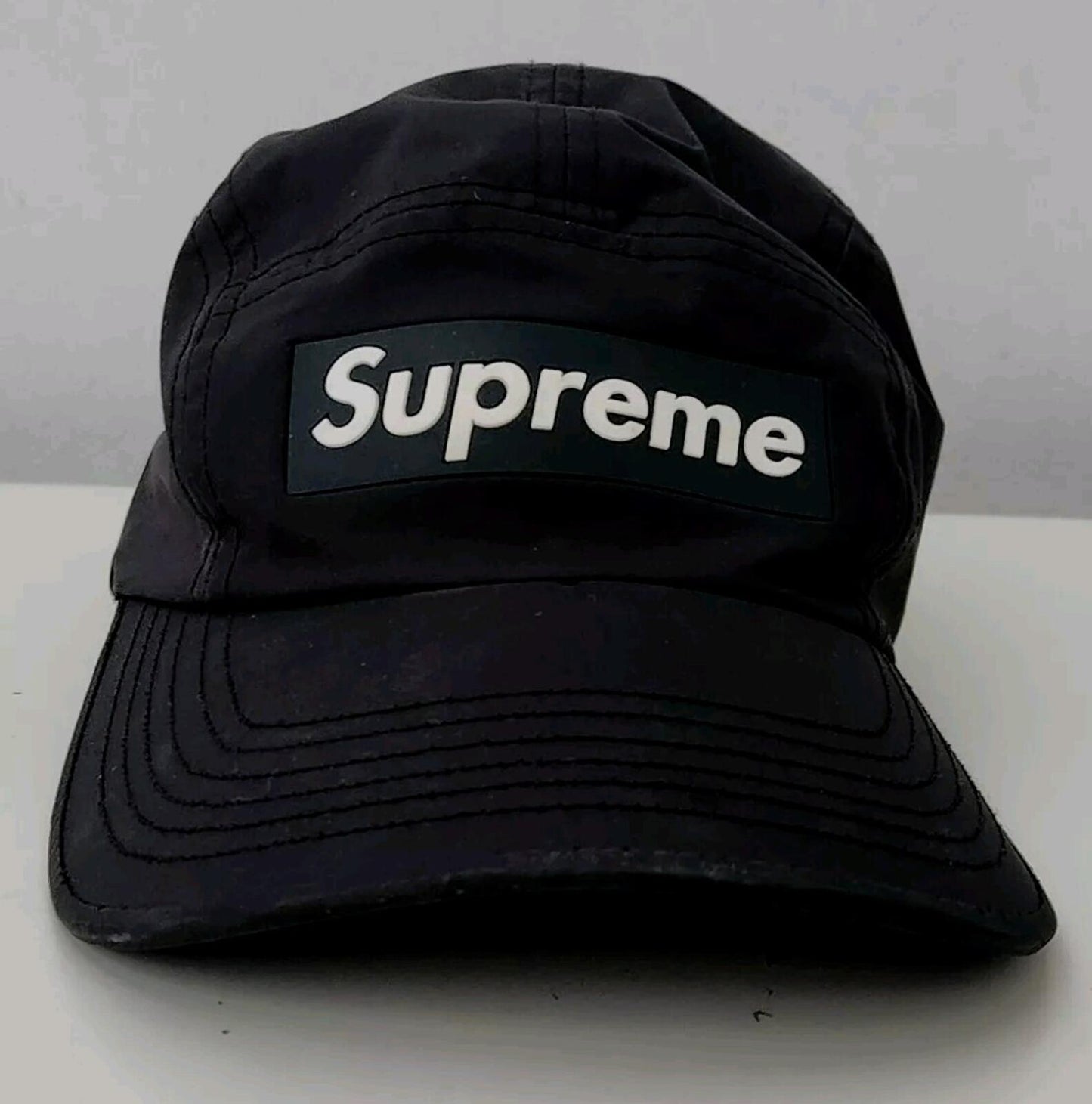 FW20 Supreme Inset Logo Camp Cap Black Rubber Box logo Water Resistant Hat