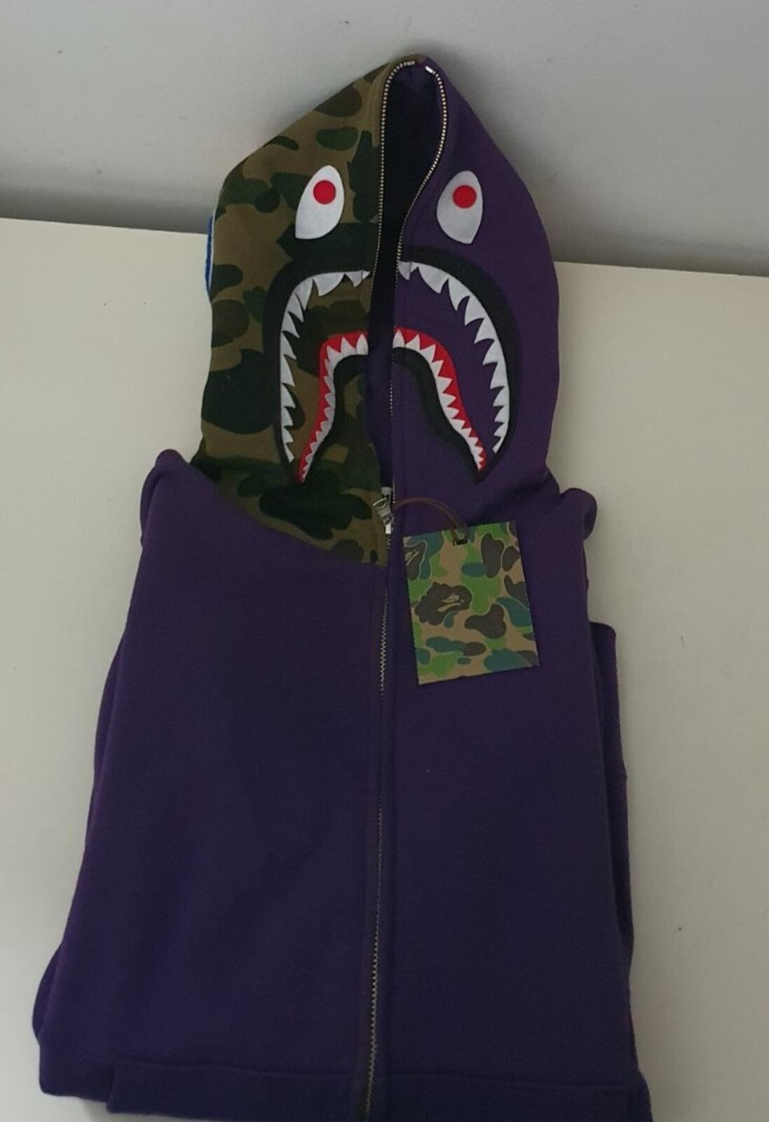 A BATHING APE Shark Full Zip Hooded Sweatshirt Purple Size S BAPE