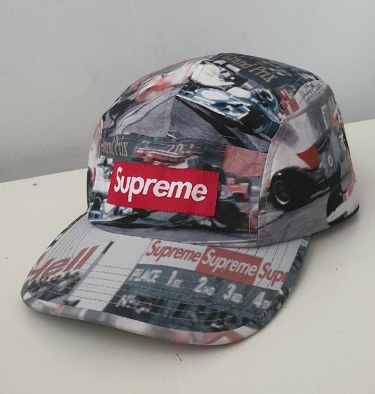 Gorra de campamento SS19 Supreme Grand Prix con logo caja gorra Fórmula