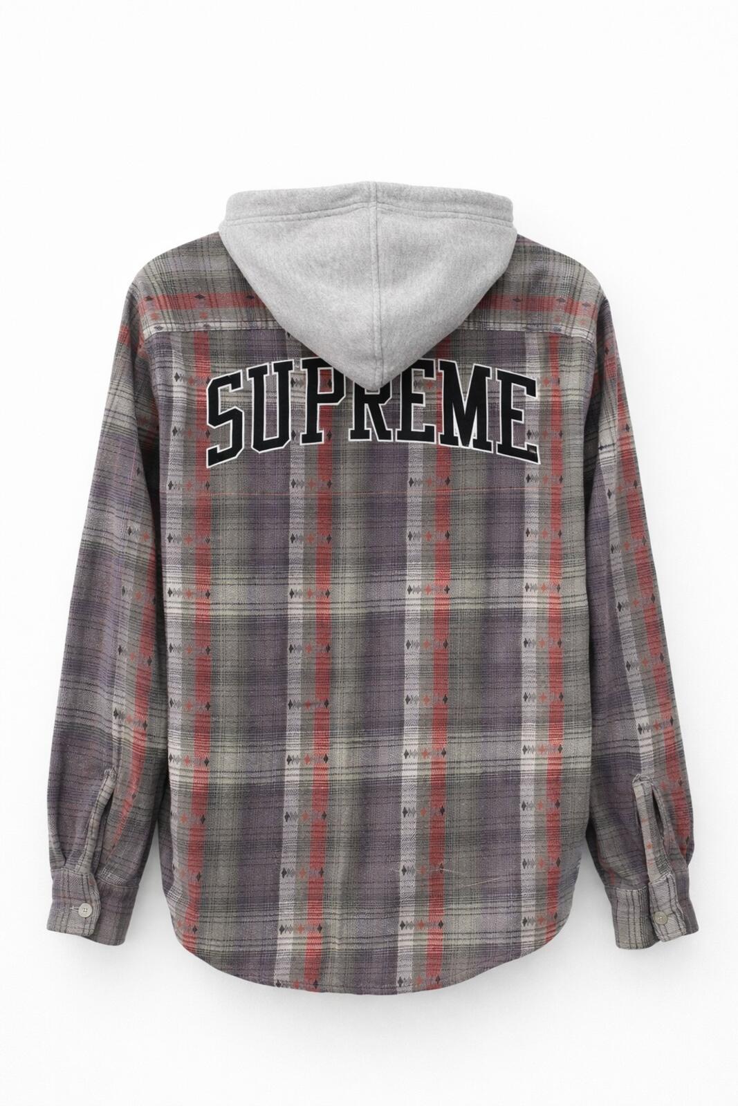 FW18 Supreme Hooded Jacquard Flannel Shirt Navy Size M