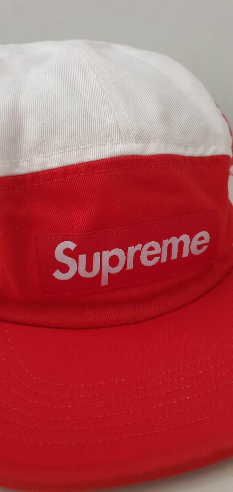 FW18 Supreme Contrast Panel camp cap red white hat box logo