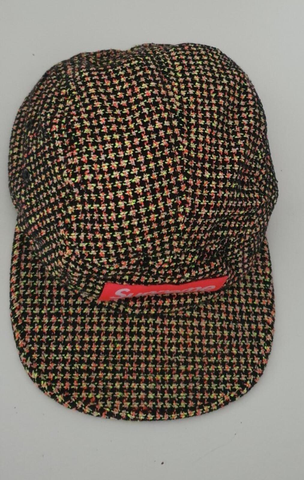 FW17 Supreme BOUCLÉ HOUNDSTOOTH CAMP CAP hat box logo Neon