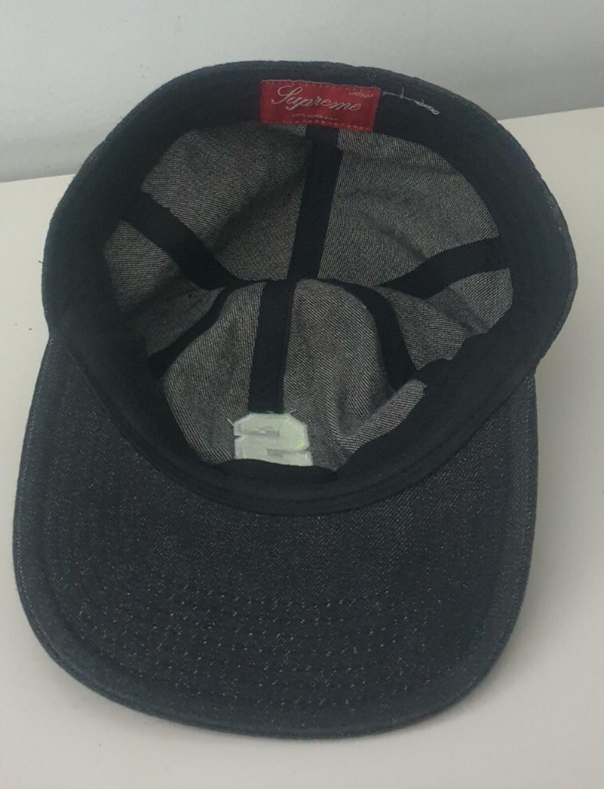 FW14 Supreme Fitted Denim Varsity 6-panel Black Hat Size M