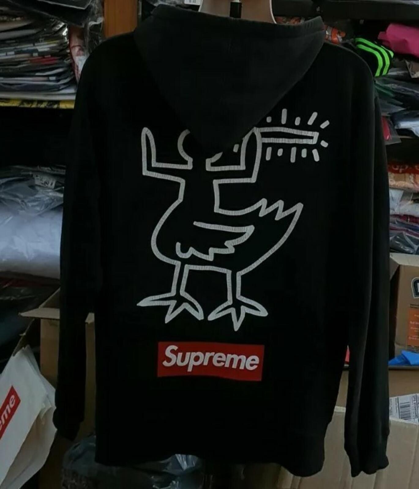 SS09 Supreme Malcolm McLaren Keith Haring Kapuzenpullover Schwarz Größe L