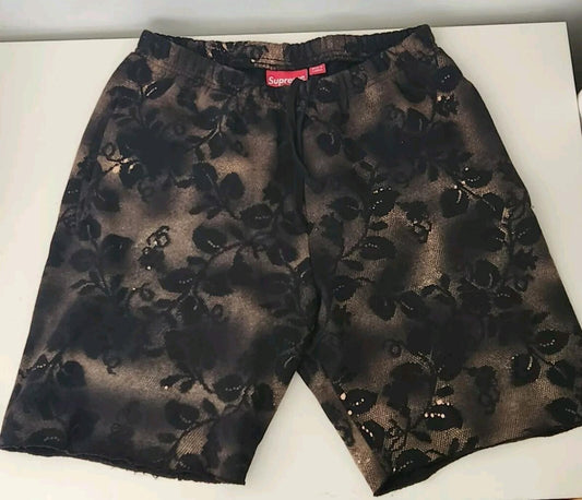 SS17 Bleached Lace sweatshort black Short size S pequeños shorts de algodón felpa