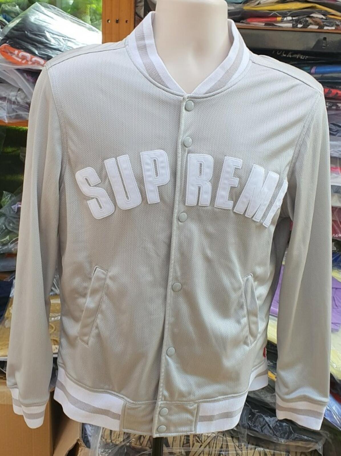 SS15 Supreme Mesh Nylon Varsity Jacket Silver Size M