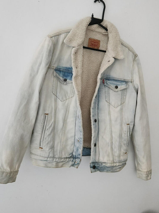 FW16 Supreme Levis Bleached Sherpa Trucker Denim Jacket Size M